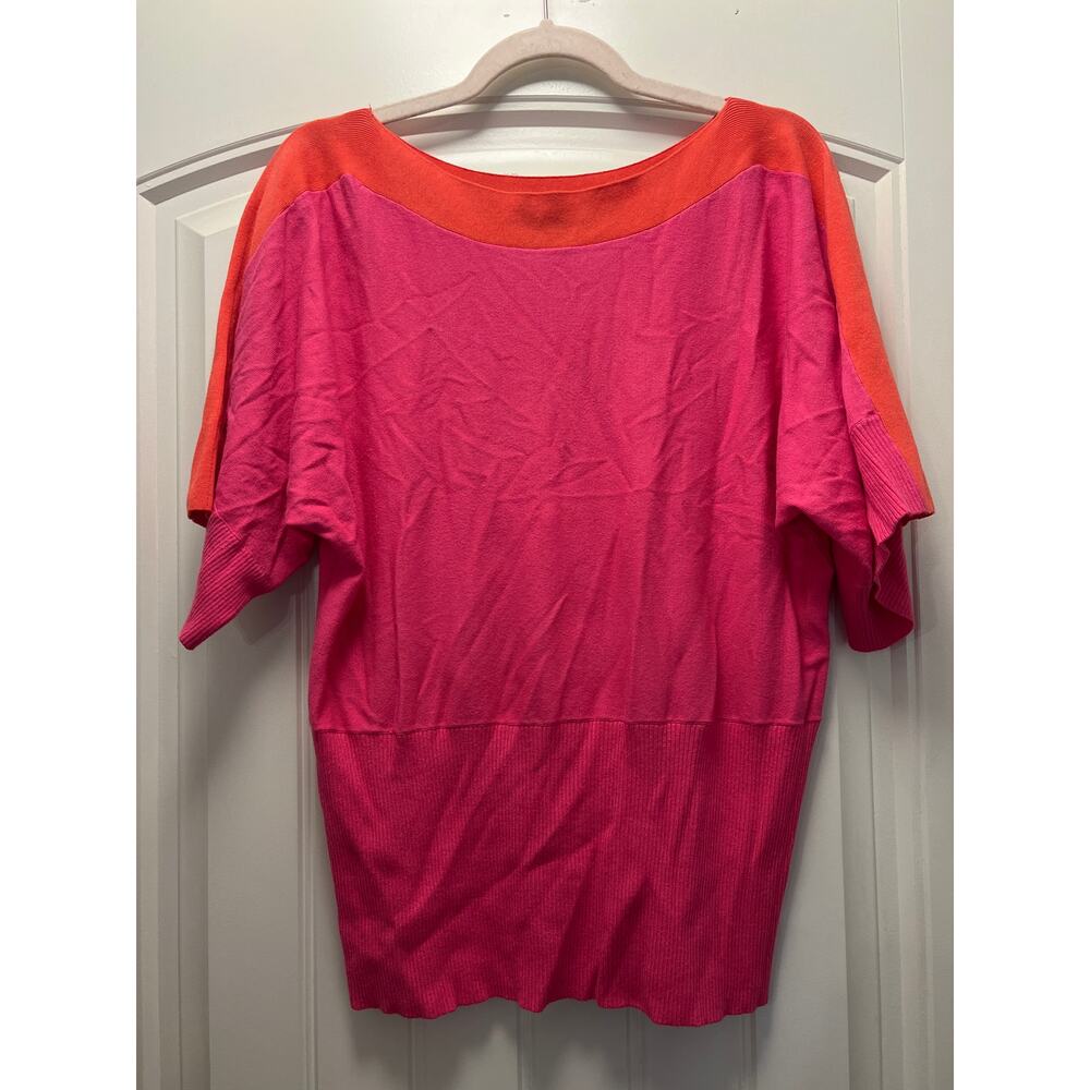 Cable & Gauge Women’s Boat Neck Colorblock Blouse Casual Knit Top Size L Pink
